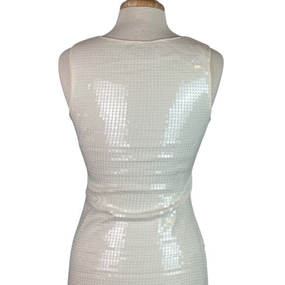 Robert Rodriguez White Sequins Sleeveless Sheath Dress Womens Medium Formal Sexy - Picture 5 of 13